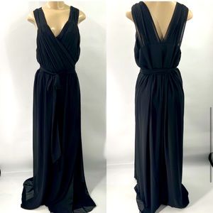 Joanna August Ceremony Newbury Chiffon Wrap Dress Black Long gown bridesmaid 3x